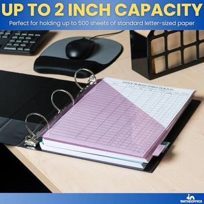 1InTheOffice 2 Inch 3 Ring Binder, D Ring Binder, View Binder with Label Holder, 8.5" x 11", 2" Capacity, Black, 2 Pack