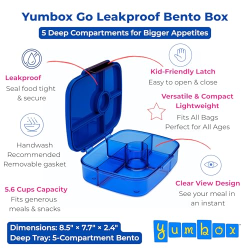 Yumbox Go Leakproof Bento Lunch Box, 5 Compartments, Oslo Blue | Deep Portioned Tray | Removable Silicone Gasket | Lightweight Construction | Fits Most Lunch Bags | Easy-Clean Design - color: Oslo Blue (dark blue)
