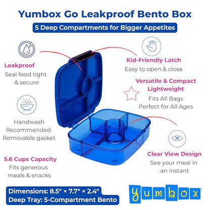 Yumbox Go Leakproof Bento Lunch Box, 5 Compartments, Oslo Blue | Deep Portioned Tray | Removable Silicone Gasket | Lightweight Construction | Fits Most Lunch Bags | Easy-Clean Design - color: Oslo Blue (dark blue)