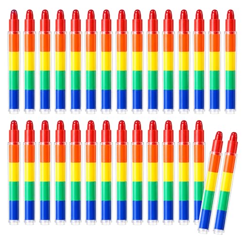 Dunzoom 30 Pcs Stacking Crayons Stackable Buildable Crayon 5 Colors Interchangeable Colorful Stackable Rainbow Crayons Party Favor for Office DIY Supplies