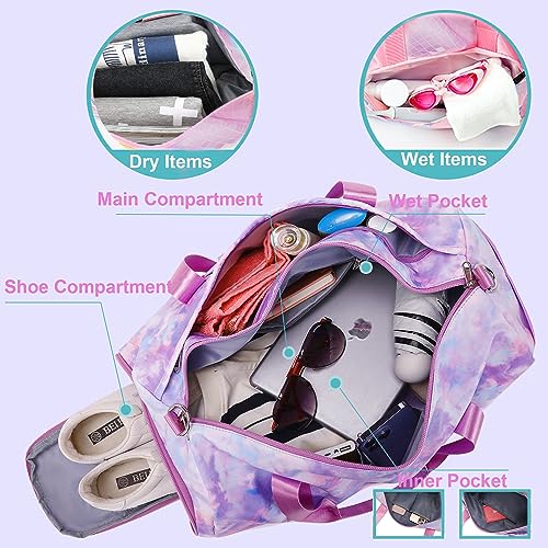 Jumpopack Duffle Dance Bag for Girls - Ballet, Gymnastics & Sports - Sleepover & Overnight Bag with Shoe Compartment,Tie Dye Purple - color: Tie Dye Purple