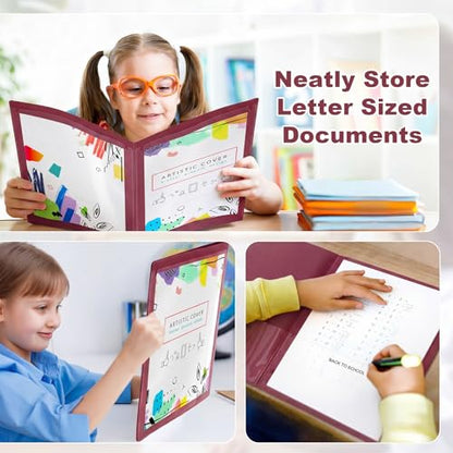Henoyso 24 Pcs Plastic Folders with Clear Front Pockets Heavy Duty Take Home Back to School Pockets Homework Folders for School Students Parent Teacher Classroom Communication (Burgundy) - color: Burgundy