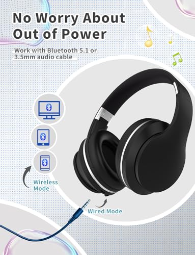 Bluetooth Kids Headphones,Wireless Kids Headphones Over Ear with Microphones,Stereo Sound ,10H Playtime, Foldable&Adjustable Children Headphone,Bluetooth Headset for Adults,School (Black) - color: Black