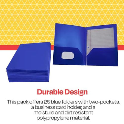 School Smart 2-Pocket Poly Folders, Blue, Pack of 25 - color: Blue, style: No Fasteners