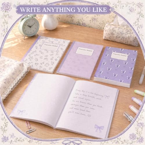 8 Pack Purple Bow Composition Notebooks Bulk Purple Notebook College Ruled Journal 100 Pages Cute Aesthetic Bow Composition Books Back to School Gift for Student Teacher Office Supplies 9.7x7.5 Inch - color: Purple Bow
