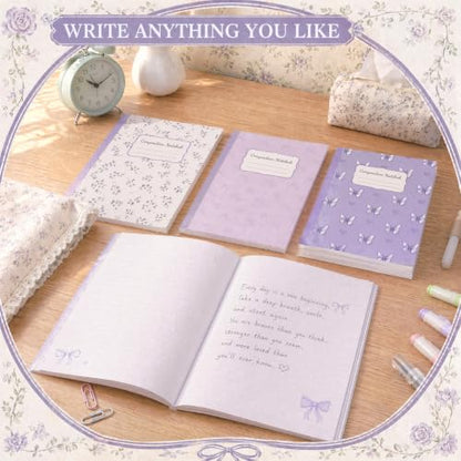 8 Pack Purple Bow Composition Notebooks Bulk Purple Notebook College Ruled Journal 100 Pages Cute Aesthetic Bow Composition Books Back to School Gift for Student Teacher Office Supplies 9.7x7.5 Inch - color: Purple Bow