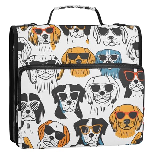 3 Ring Zipper Binder with Shoulder Strap Funny Dogs Doodle 2 Inch Zippered Binder Bag 500 Sheet Capacity Multi Pockets for School Supplies - color: Multi16
