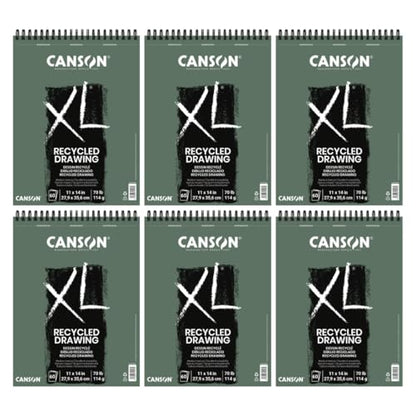 Canson XL Series Recycled Drawing Pad, 11" x 14", White, 70 lb. (114gsm), Top Wire Bound, 60 Sheets/Pad, Case of 6 Pads, 360 Sheets Total - size: 11x14 (6-Pack)