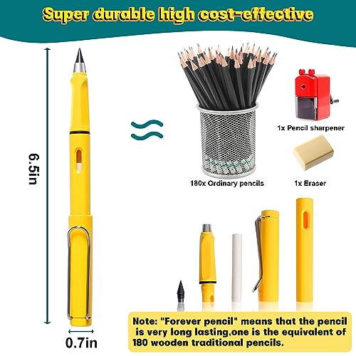 12Pack Forever Pencils for Kids Writing, Infinity Pencil Cute Inkless Everlasting Pencil with Eraser for Sketching (Black) - style: Black