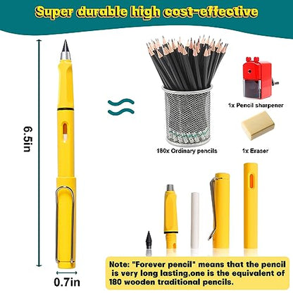 12Pack Forever Pencils for Kids Writing, Infinity Pencil Cute Inkless Everlasting Pencil with Eraser for Sketching (Black) - style: Black