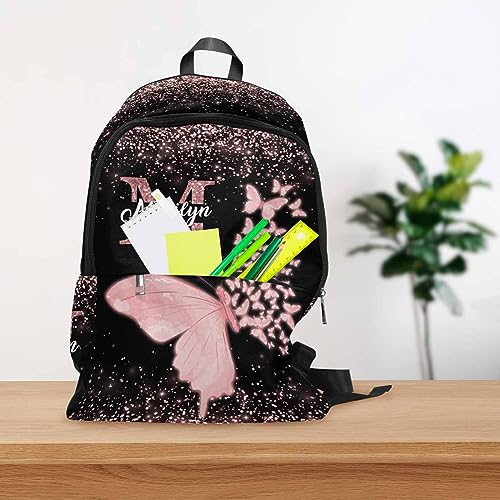MyPupSocks Custom Backpack for Girls, Personalized Girls Backpack Butterfly Casual Schoolbag Monogram with Initial Name for Kids Customized Kids Bookbag for Back to School - color: Multi 00-1