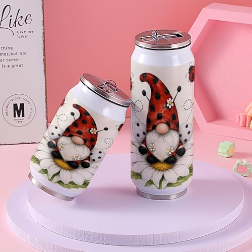 T&H XHome Gnome Ladybugs 10oz Stainless Steel Tumbler with Lid & Straw-Double Wall Vacuum Insulated Travel Mug Daisy Polka Dots Water Bottle Coffee Beverage Drinks Cup - size: 10 Ounces