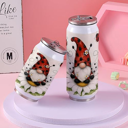 T&H XHome Gnome Ladybugs 10oz Stainless Steel Tumbler with Lid & Straw-Double Wall Vacuum Insulated Travel Mug Daisy Polka Dots Water Bottle Coffee Beverage Drinks Cup - size: 10 Ounces