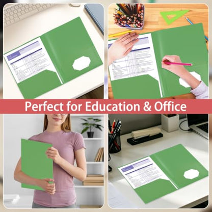 7 Pack Green Plastic Folders with Pockets, 2 Pocket Folders Bulk, Plastic Paper File Folders with Card Slot for Back to School Home Office File Letter Size Paper - color: Green