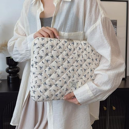 Cute Laptop Sleeve 13-15 inch Laptop Case Aesthetic Quilted Laptop Sleeve Computer Bag with Flower Printing for MacBook (Blue, 15inch) - color: Blue, size: 15inch