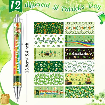 Cholemy 48 Pieces St. Patrick's Day Pens Bulk Lucky Shamrock Ballpoint Pen Retractable Irish Green Clover Black Ink for St. Patrick's Day Party Gift Supplies Favors - style: St. Patrick's