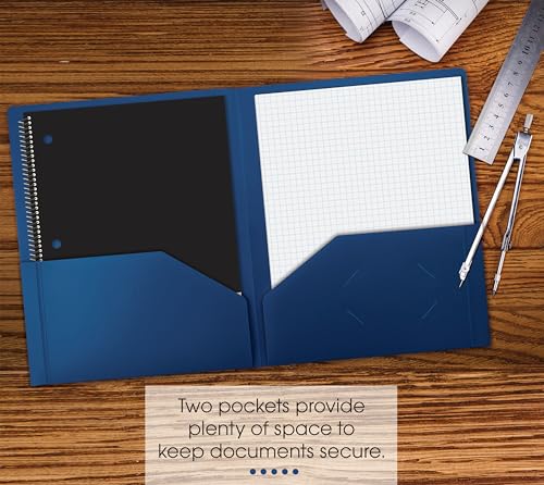 Heavyweight Blue Plastic 2 Pocket Portfolio Folder, Letter Size Poly Folders by Better Office Products, 24 Pack, Royal Blue (no prongs) - style: no prongs
