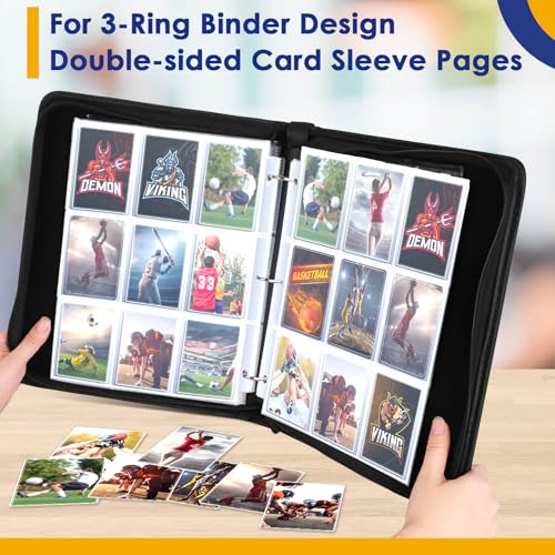 Trading Card Binder Album, PU Leather Baseball Card Binder with 900 Side Loading Pockets, Double Sided Pocket Zipper Card Binder for TCG, Game Cards, Sports Cards (Cyan) - color: Cyan