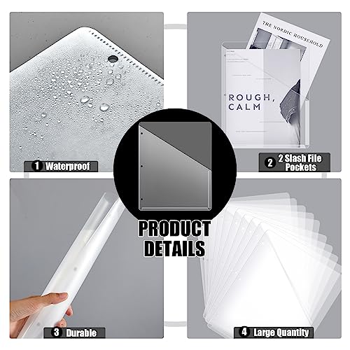 Seajan 48 Pcs Pocket Folders for 3 Ring Binder Clear Plastic Folders Sleeves with 2 Pockets 3 Hole Punch Binder Dividers Poly Slash File Jackets for Office School Document Organizer (White) - color: White