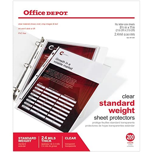 Office Depot Standard Weight Sheet Protectors, 8 1/2in. x 11in., Clear, Pack of 200, OD491694