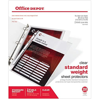 Office Depot Standard Weight Sheet Protectors, 8 1/2in. x 11in., Clear, Pack of 200, OD491694