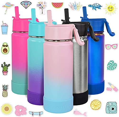 CHILLOUT LIFE 17oz Kids Insulated Stainless Steel Water Bottle with Leak Proof Straw Lid & 144 Stickers - color: Cotton Candy, style: 17 oz