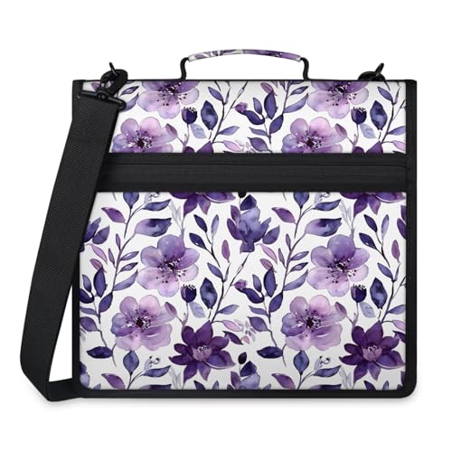 Purple Floral Zipper Binder, 3-Ring Binder with Handle Shoulder Strap, Multiple Pockets & Storage Organizer Case - color: Multicolor 14