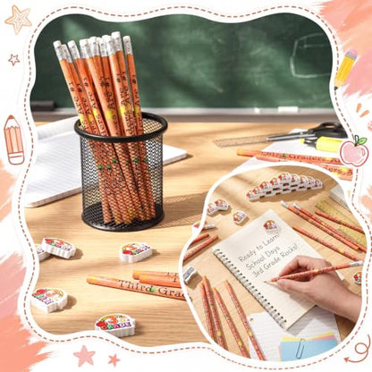 48 Pcs/24 Sets 3rd Graders Pencils and Erasers Bulk Set Motivational Pencils Back to School Supplies for Kids Student Inspirational Teacher Classroom Reward Party Favors Gifts - style: 3rd Grader