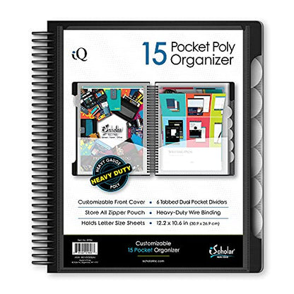 iScholar iQ+ 15 Pocket Organizer, 12.2 x 11 Inches, Tabbed Dividers, Black (39906-BK) - color: Black, size: 15 Pocket