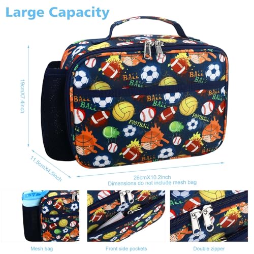 RHCPFOVR Kids Lunch Bag - Insulated Lunch Box for Boys Girls,Washable Lunch Bag and Reusable Toddler Leak-proof Lunchbox for School and Daycare - color: Deep Blue Sports
