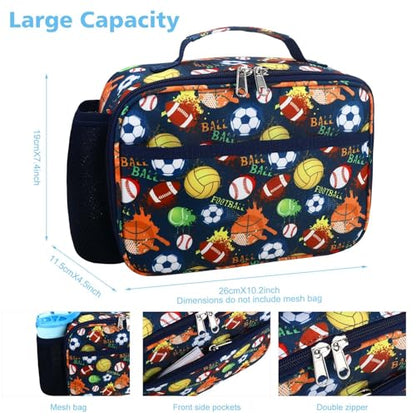 RHCPFOVR Kids Lunch Bag - Insulated Lunch Box for Boys Girls,Washable Lunch Bag and Reusable Toddler Leak-proof Lunchbox for School and Daycare - color: Deep Blue Sports