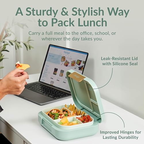 Bentgo® Modern - Leak-Resistant Bento Lunch Box For Adults, Teens, & Larger Appetites; Reusable BPA-Free Meal Prep Container with 3 or 4 Compartments, Dishwasher/Microwave Safe; 5 Cups (Mint Green) - color: Mint Green