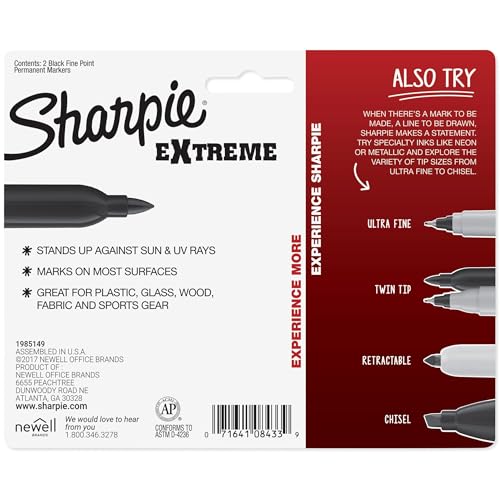 Sharpie Extreme Permanent Markers, Fine Point, Black, Fade & UV Resistant, Quick-Drying, Marks Plastic Glass & Wood, 6 Count
