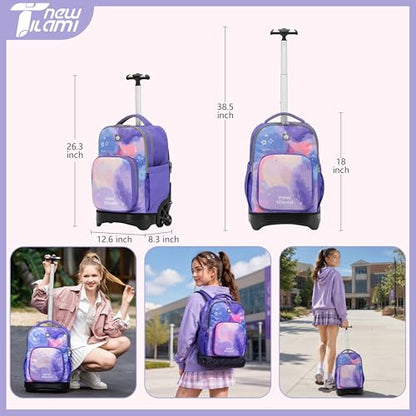 NEW TILAMI 18 inch Rolling Backpack Boys & Girls for School – Durable, Waterproof, Adjustable Handle, Ideal for Travel & Daily Use, Purple Sky - color: Purple Sky