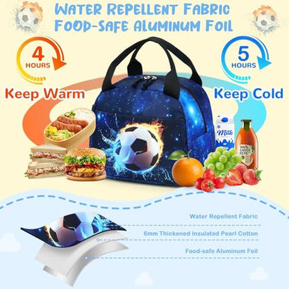 CAMTOP Boys Lunch Box Kids Insulated Lunch Bag Kids Cute Lunchbox for Boys Loncheras Para Niños - color: Soccer Blue
