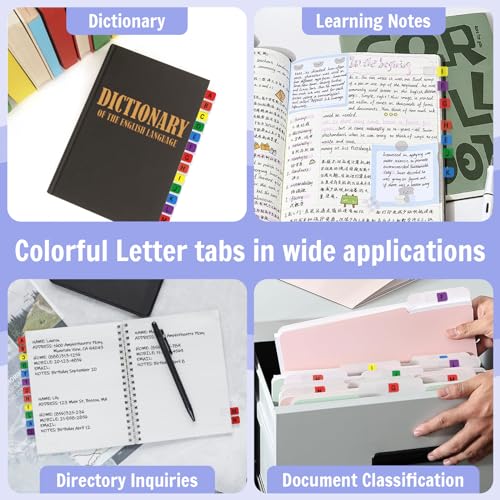 Aixoom A-Z Sticky Multicolor Alphabet Index Tabs Self-Adhesive Page Tabs Transparent Permanent Alphabetical Stickers for Notebooks Dictionary Files (208) - color: Colorful