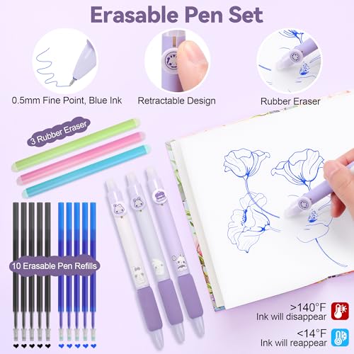 DazSpirit 61PCS Aesthetic College School Supplies Set with Cute Pencil Case | Pastel No Bleed Highlighters, Gel & Erasable Pens, Mechanical Pencils, Refills & Sticky Notes, Complete Stationery Kit - color: Purple