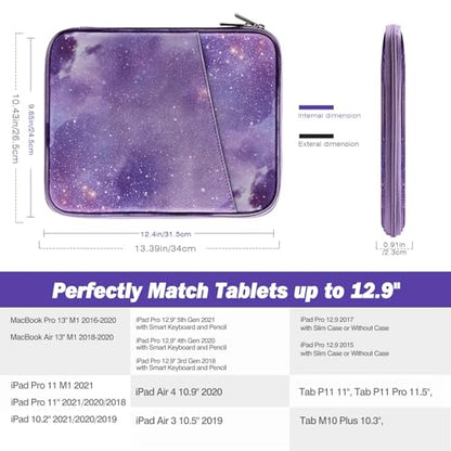 MoKo 13 Inch Tablet Sleeve Bag Carrying Case with Accessory Pocket | Fits iPad Pro 13-inch M4, iPad Air 13-inch M2, iPad Pro 12.9-inch M2/M1 and Galaxy Tab S8+/S9+ 12.4-inch, Purple Starry Sky - color: Purple Starry Sky, size: 12.9-13 inch