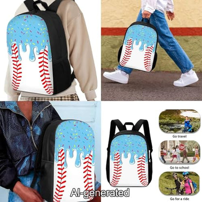 Baseball Backpack School Set 3Pcs with Lunch Box Pencil Case Sports Bookbag Back Pack with Compartments Portable Lunch Bag for Elementary School Students - color: Baseball-a