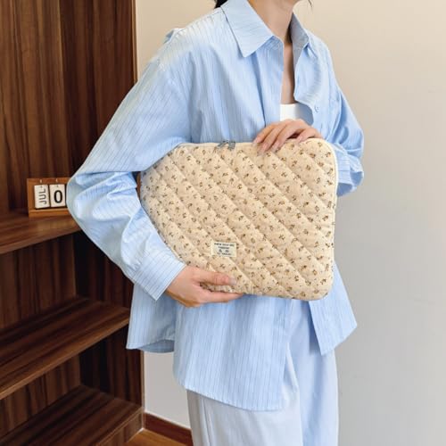 Cute Laptop Sleeve 13-15 inch Laptop Case Aesthetic Quilted Laptop Sleeve Computer Bag with Flower Printing for MacBook (Yellow, 15inch) - color: Yellow, size: 15inch