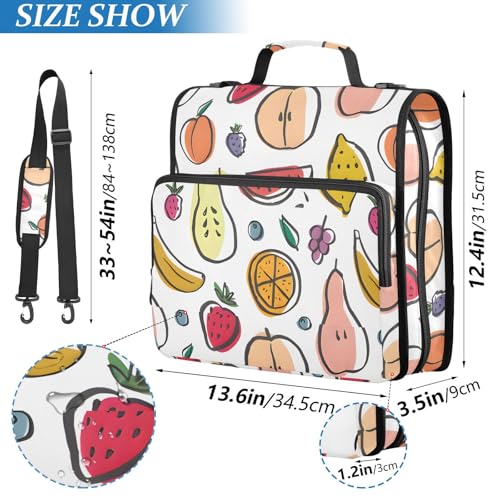 3 Ring Zipper Binder Hand Drawn Fruit Binders Bag with Shoulder Strap 500 Sheets Paper Organizer Trapper Keeper Documents Storage File Folder for School Office - color: A2803