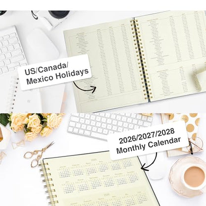 AuroPlanner Undated Daily Planner Notebook 8.5x11 Hourly Schedule Red | office & student planning, 180 pages 100 GSM cream white paper hardcover spiral bound notebook, 2026-2028 reference calendar - color: Red