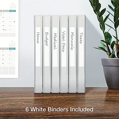 Oxford 3 Ring Binders, 0.5 inch ONE-Touch Easy Open D Rings, Durable Binders for School and Office, View Binder Covers, Xtralife Hinge, Non-Stick, PVC-Free, White, Holds 125 Sheets, 6 PK (79902) - size: 0.5 Inch