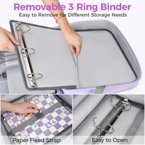 Ytonet Zipper Binder Bag, 2 Inch 3 Ring Binder with Zipper Fit 14 Inch Laptop, 500 Sheets Capacity Zippered Binders with Shoulder Strap & Removable O-Ring Pad for College, Office, Work, Purple - color: 2 In-purple