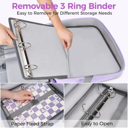 Ytonet Zipper Binder Bag, 2 Inch 3 Ring Binder with Zipper Fit 14 Inch Laptop, 500 Sheets Capacity Zippered Binders with Shoulder Strap & Removable O-Ring Pad for College, Office, Work, Purple - color: 2 In-purple