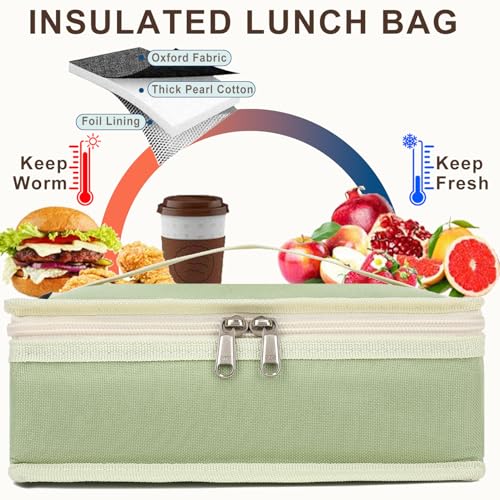 FlowFly Small Insulated Lunch box Portable Soft Bag Mini Cooler Thermal Meal Tote Kit with Handle for Work & School, Light Matcha - color: Light Matcha