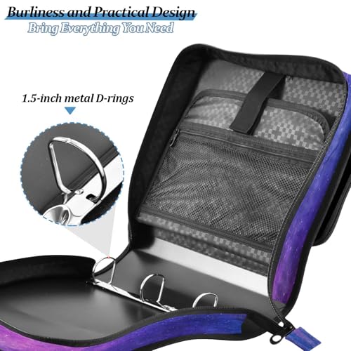 Galaxy Zipper Binder for School with Shoulder Strap & Extra Pockets - 1.5 Inch 3-Ring Binder Holds 500+ Sheets, Textbooks, Laptop - color: Galaxy