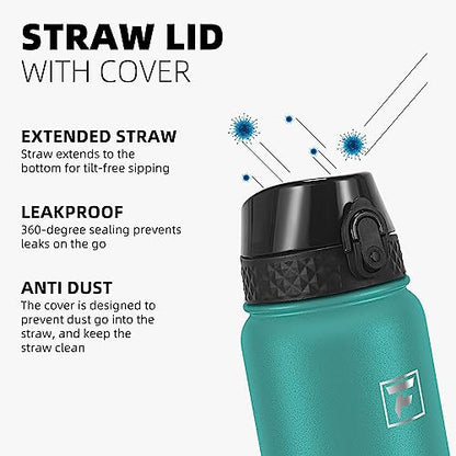 Fanhaw 20 Oz Kids Insulated Stainless Steel Water Bottle with Straw Lid, Leakproof & Anti-Dust Everyday Use Bottle for School, Women & Men, Back to School Essentials (Green Blue) - color: Green Blue, style: 20 Ounces