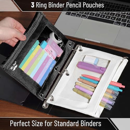 Mr. Pen- Pencil Pouch for 3 Ring Binder, 2 Pack, 10"x6.75", Smooth Zipper | Clear Window, Large Capacity Pencil Case with 3 Reinforced Grommets for School, Office, Supplies Storage | Clear Window, Large Capacity Pencil Case with 3 Reinforced Grommets for