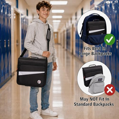 Case-it 2 Inch 3 O-Ring Zipper Binder with Padded Laptop Case Workstation, Shoulder Strap, LT-117, Black - color: D Black / Multi, size: 1 Pack
